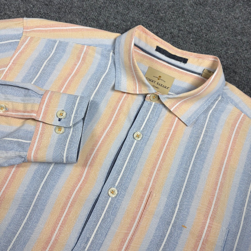 Tommy Bahama Jeans Mens XL Long Sleeve Button Down Shirt Striped Cotton Blue